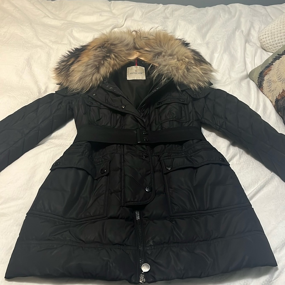Moncler down coat with detachable fur collar